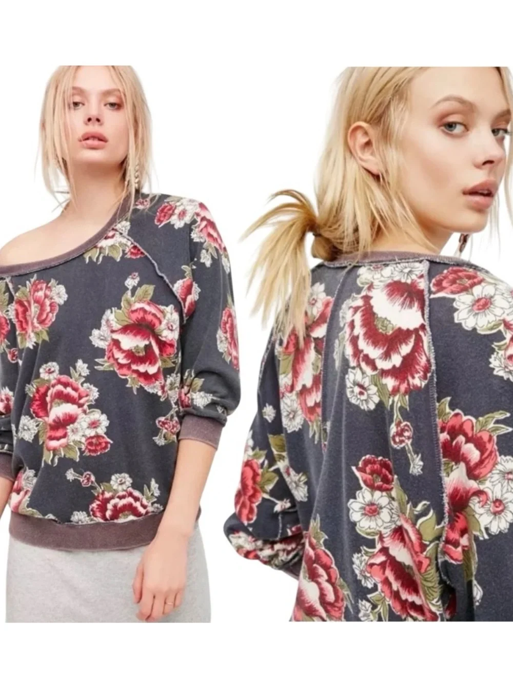 Free people Go On Get Floral Sweatshirt In Black size s
